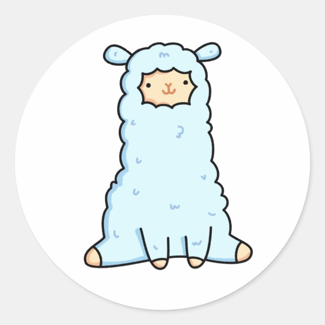 Cute Kawaii Llama Classic Round Sticker (Front)