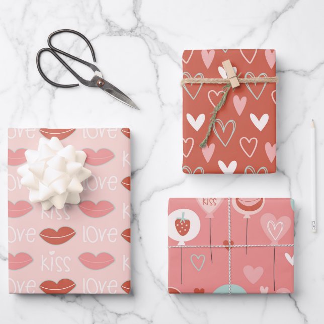 Cute Kawaii Love Lips Wrapping Paper Sheets (Front)