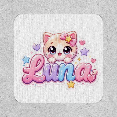 Cute Kawaii Luna Cat Name Pastel Pink Sparkling Ki Patch
