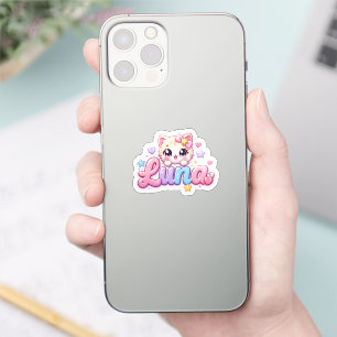 Cute Kawaii Luna Cat Name Pastel Pink Sparkling Ki Sticker