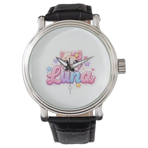 Cute Kawaii Luna Cat Name Pastel Pink Sparkling Ki Watch