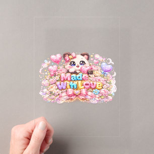 Cute Kawaii Made With Love Cat Name Pastel Pink Fl Acrylic Invitations
