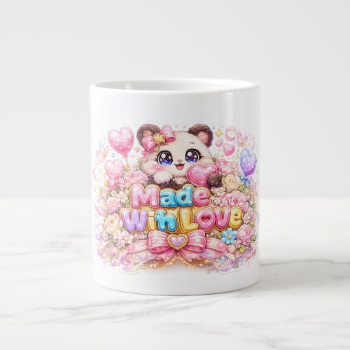Cute Kawaii Made With Love Cat Name Pastel Pink Fl Giant Coffee Mug