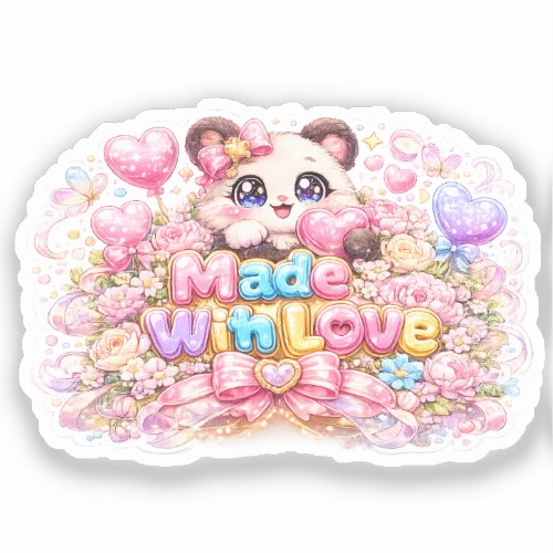 Cute Kawaii Made With Love Cat Name Pastel Pink Fl Sticker
