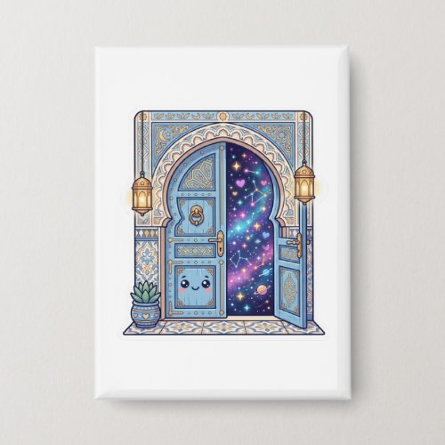Cute Kawaii Magical Moroccan Door Galaxy StSticker Button