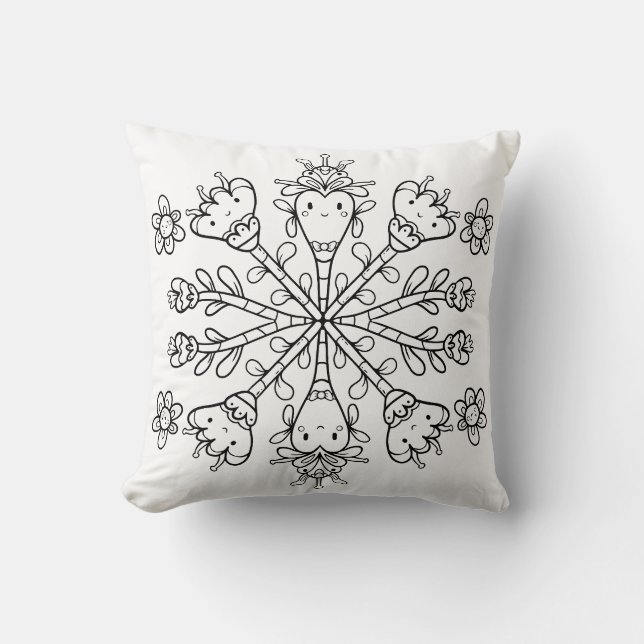 Cute Kawaii Mandala Throw Pillow (Front)