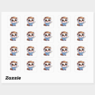 Cute Kawaii Medical Doctor Glasses Suit Briefcase Square Sticker