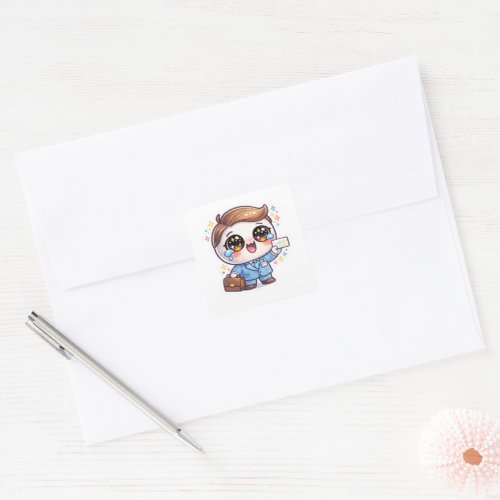 Cute Kawaii Medical Doctor Glasses Suit Briefcase Square Sticker