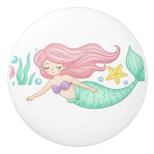 Cute Kawaii Mermaid Cartoon Kids Bathroom decor Ceramic Knob