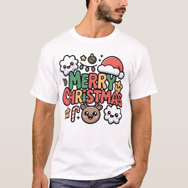 Cute Kawaii Merry Christmas Holiday Cartoon T-Shir T-Shirt (Front)