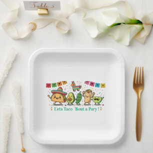 Cute Kawaii Mexican Food Party - Taco Burrito Avoc Paper Plates