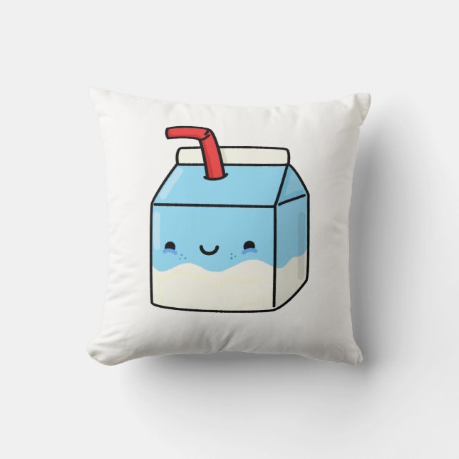 Cute Kawaii Milk Box Throw Pillow (Front)