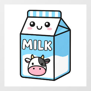 Cute Kawaii Milk Carton Illustration with Cow Icon Wall Decal