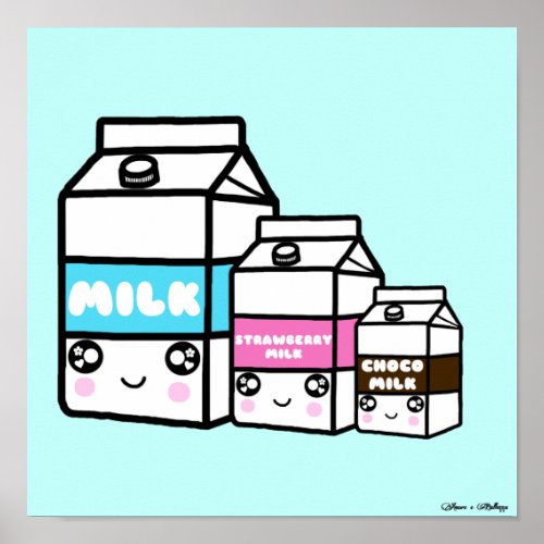 Cute Kawaii Milk Dairy Trio Friends Ichigo choco Poster