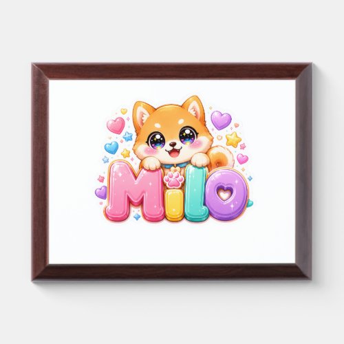 Cute Kawaii Milo Dog Name Pastel Pink Sparkling Pu Award Plaque