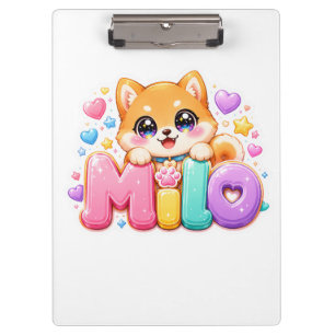 Cute Kawaii Milo Dog Name Pastel Pink Sparkling Pu Clipboard