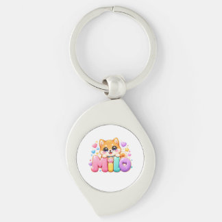 Cute Kawaii Milo Dog Name Pastel Pink Sparkling Pu Keychain
