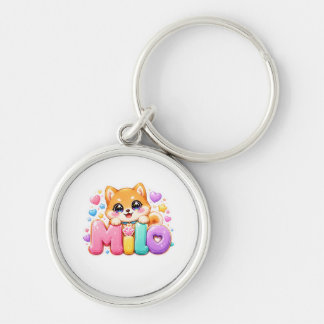 Cute Kawaii Milo Dog Name Pastel Pink Sparkling Pu Keychain