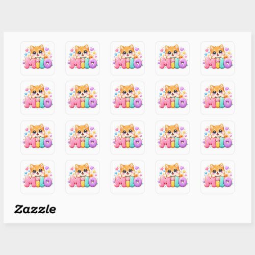 Cute Kawaii Milo Dog Name Pastel Pink Sparkling Pu Square Sticker