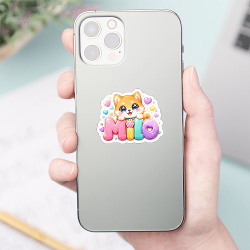 Cute Kawaii Milo Dog Name Pastel Pink Sparkling Pu Sticker