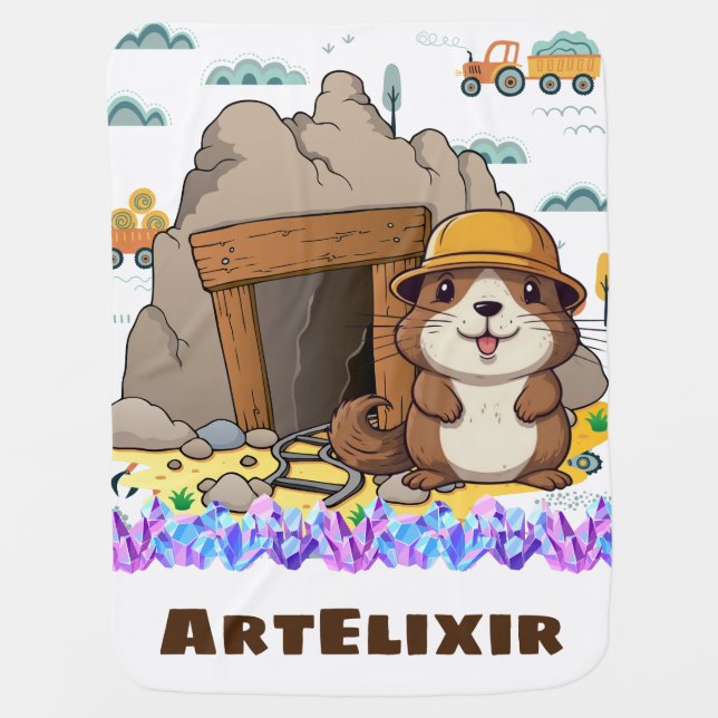 Cute Kawaii Miner Animal Gopher Modern Print Baby Blanket (Front)