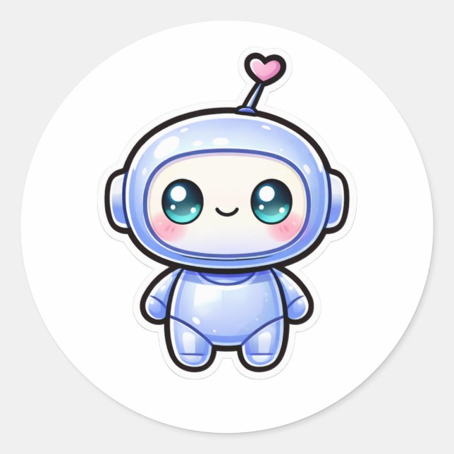 Cute Kawaii Mini Robot  Classic Round Sticker (Front)
