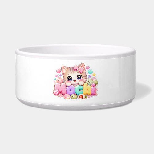 Cute Kawaii Mochi Cat Name Pastel Pink Sparkling K Bowl
