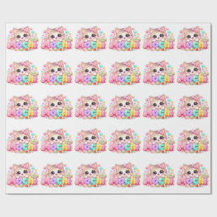Cute Kawaii Mochi Cat Name Pastel Pink Sparkling K Wrapping Paper