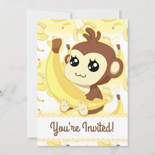 Cute kawaii Monkey and banana Invitation