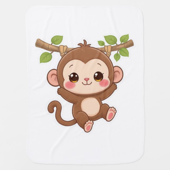 Cute Kawaii Monkey Baby Blanket (Front)
