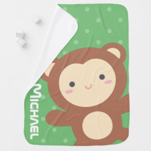 Cute Kawaii Monkey Green Polka Dots Baby Blanket