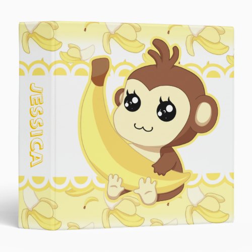 Cute Kawaii monkey holding banana 3 Ring Binder