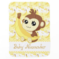 Cute Kawaii monkey holding banana Baby Blanket