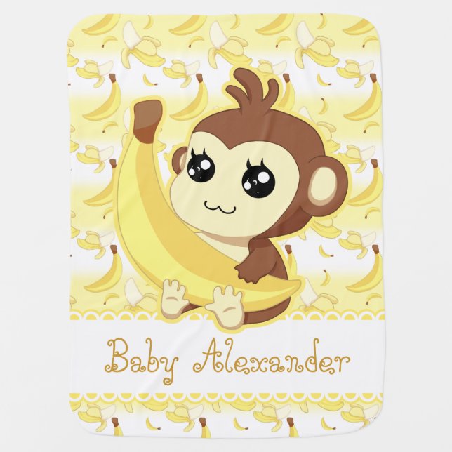Cute Kawaii monkey holding banana Baby Blanket (Front)