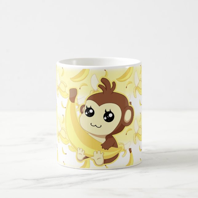 Cute Kawaii monkey holding banana Coffee Mug (Center)