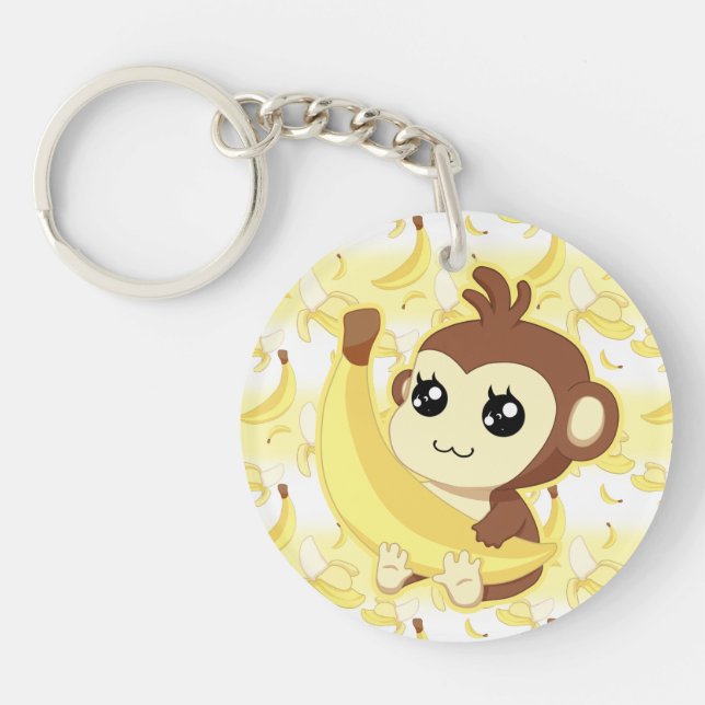Cute Kawaii monkey holding banana Keychain (Front)