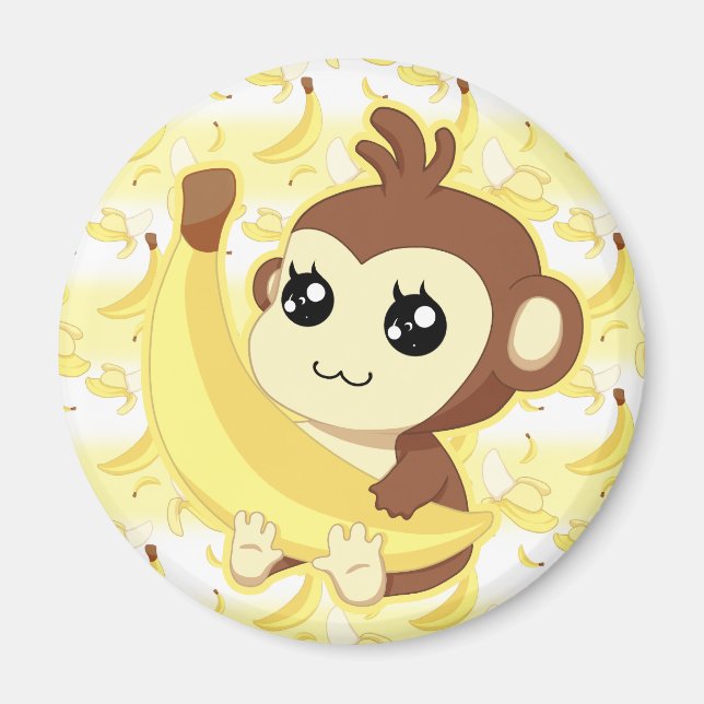 Cute Kawaii monkey holding banana Magnet (Front)
