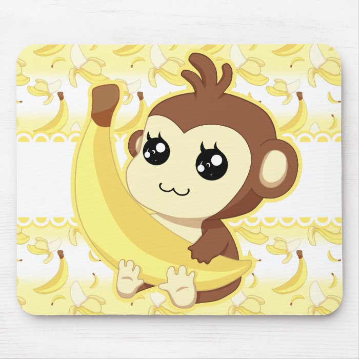 Cute Kawaii monkey holding banana Mouse Pads