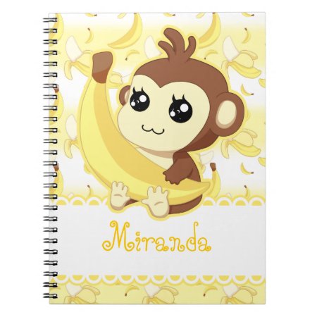 Cute Kawaii Monkey Holding Banana Notebook