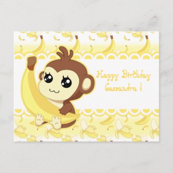 Cute Kawaii Monkey Holding Banana Postcard by DiaSuuArt at Zazzle