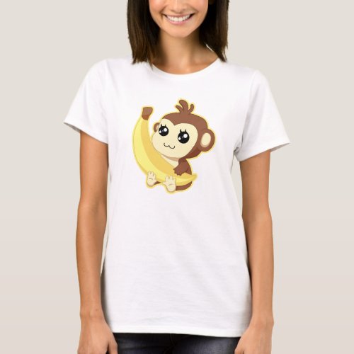 Cute Kawaii monkey holding banana T_Shirt