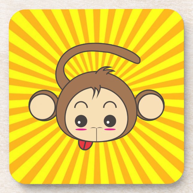 Cute Kawaii Monkey Illustration Beverage Coaster (Front)