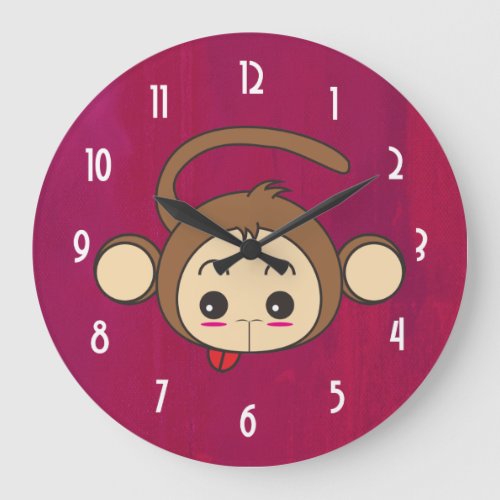 Cute Kawaii Monkey Illustration Large Clock