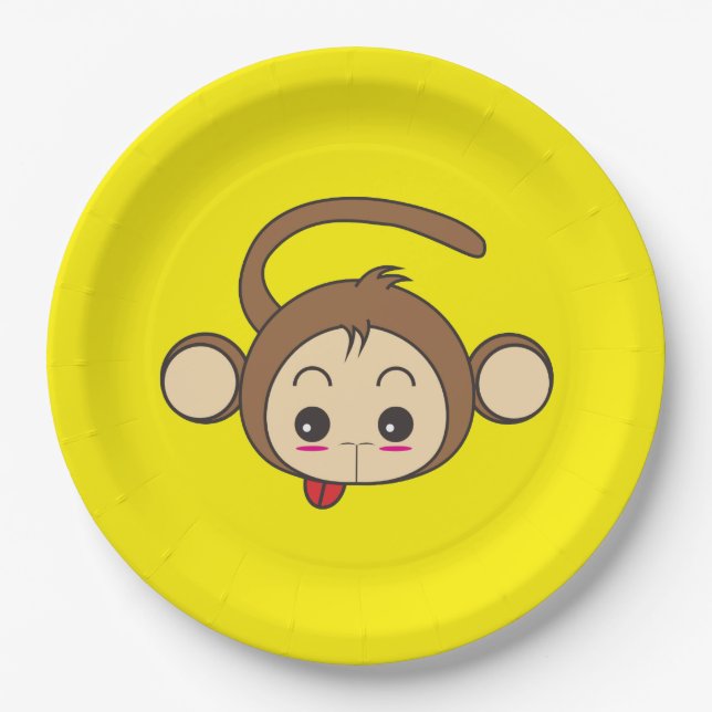 Cute Kawaii Monkey Illustration Paper Plates (Front)