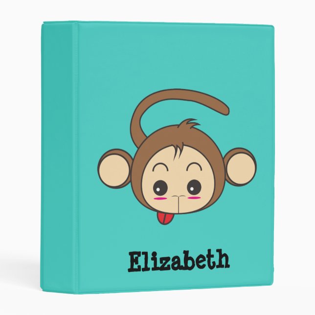 Cute Kawaii Monkey Illustration Personalized Mini Binder (Front/Spine)