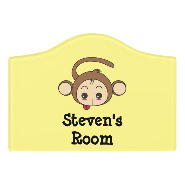 Cute Kawaii Monkey Illustration Personalized Name Door Sign (Small Crest Front)