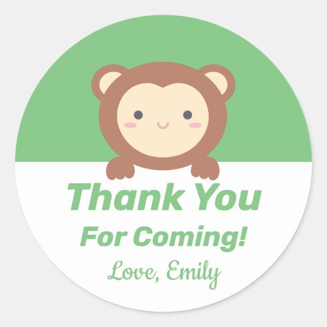 Cute Kawaii Monkey Thank You For Coming Classic Round Sticker (Front)