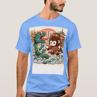 Cute Kawaii Monkey vs Dragon in Japan Pagoda Class T-Shirt