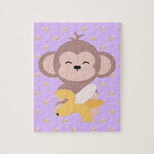 Cute Kawaii Monkey with Banana Jigsaw Puzzle