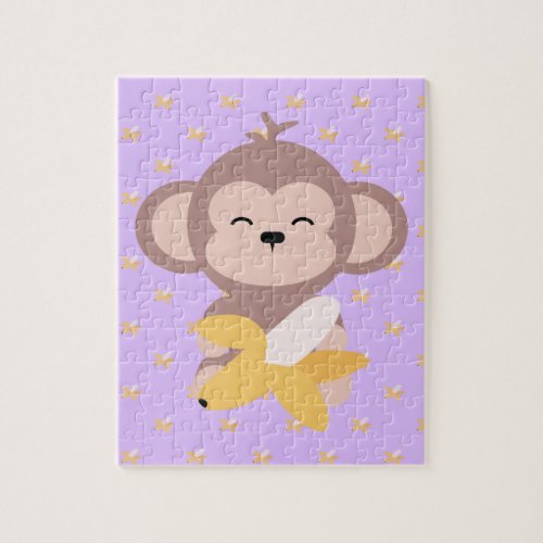 Cute Kawaii Monkey with Banana Jigsaw Puzzle